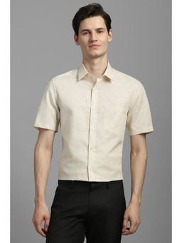 Louis Philippe - Men Yellow Classic Fit Textured Half Sleeves Formal Shirt