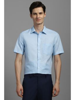 Louis Philippe - Men Light Blue Classic Fit Textured Half Sleeves Formal Shirt