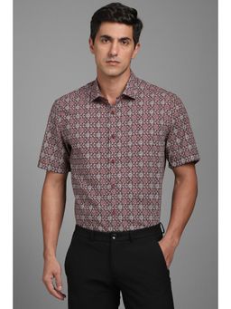 Louis Philippe - Men Maroon Classic Fit Print Half Sleeves Formal Shirt