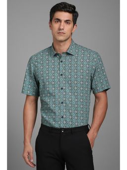 Louis Philippe - Men Green Classic Fit Print Half Sleeves Formal Shirt