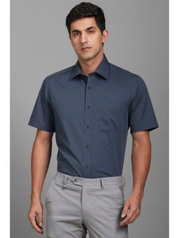 Louis Philippe - Men Blue Classic Fit Textured Half Sleeves Formal Shirt