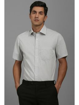 Louis Philippe - Men Grey Classic Fit Textured Half Sleeves Formal Shirt