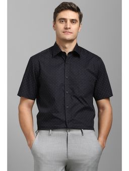 Louis Philippe - Men Navy Blue Classic Fit Print Half Sleeves Formal Shirt