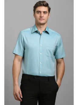 Louis Philippe - Men Blue Classic Fit Textured Half Sleeves Formal Shirt