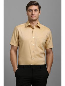 Louis Philippe - Men Beige Classic Fit Textured Half Sleeves Formal Shirt