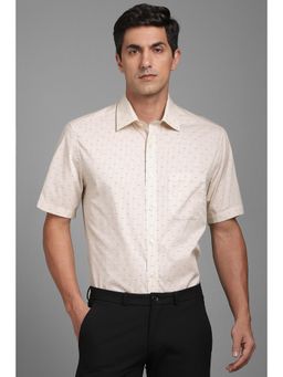 Louis Philippe - Men Beige Classic Fit Print Half Sleeves Formal Shirt