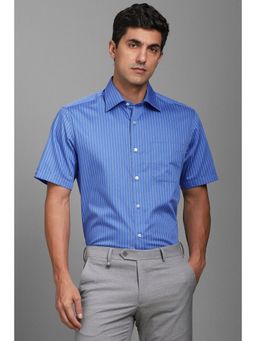 Louis Philippe - Men Blue Classic Fit Stripe Half Sleeves Formal Shirt