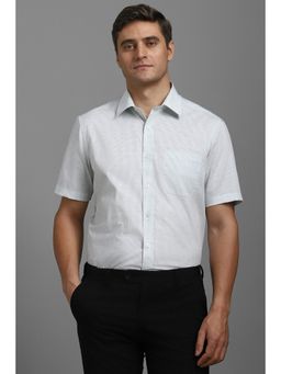 Louis Philippe - Men White Classic Fit Print Half Sleeves Formal Shirt