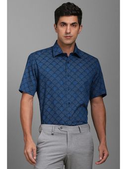 Louis Philippe - Men Blue Classic Fit Print Half Sleeves Formal Shirt