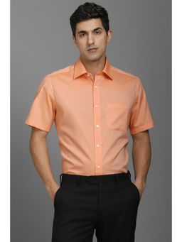 Louis Philippe - Men Orange Classic Fit Solid Half Sleeves Formal Shirt