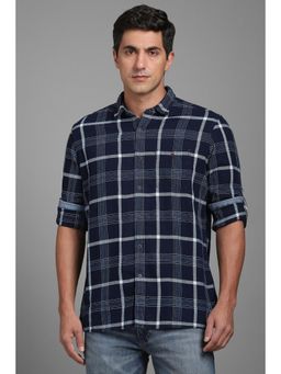 Louis Philippe - Men Navy Blue Slim Fit Check Full Sleeves Casual Shirt
