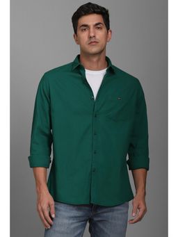 Louis Philippe - Men Green Slim Fit Solid Full Sleeves Casual Shirt
