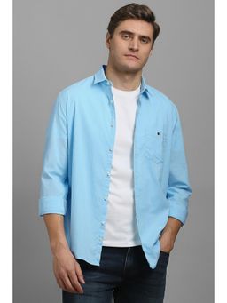 Louis Philippe - Men Blue Slim Fit Solid Full Sleeves Casual Shirt