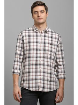 Louis Philippe - Men Off White Slim Fit Check Full Sleeves Casual Shirt