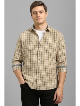 Louis Philippe - Men Beige Slim Fit Check Full Sleeves Casual Shirt