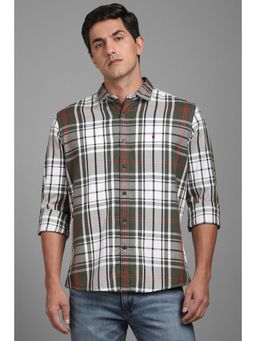 Louis Philippe - Men Olive Slim Fit Check Full Sleeves Casual Shirt