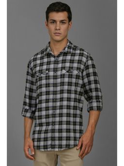 Louis Philippe - Men Grey Slim Fit Check Full Sleeves Casual Shirt