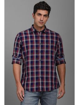 Louis Philippe - Men Blue Slim Fit Check Full Sleeves Casual Shirt