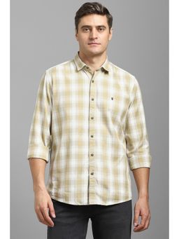 Louis Philippe - Men Beige Slim Fit Check Full Sleeves Casual Shirt