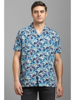 Louis Philippe - Men Blue Slim Fit Print Half Sleeves Casual Shirt