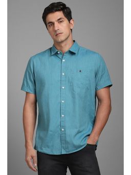 Louis Philippe - Men Blue Slim Fit Solid Half Sleeves Casual Shirt