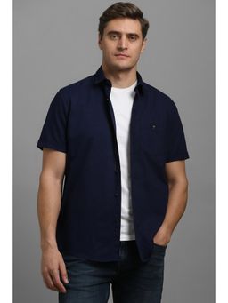 Louis Philippe - Men Navy Slim Fit Solid Half Sleeves Casual Shirt