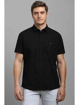 Louis Philippe - Men Black Slim Fit Solid Half Sleeves Casual Shirt