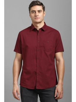 Louis Philippe - Men Maroon Slim Fit Solid Half Sleeves Casual Shirt