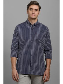 Louis Philippe - Men Navy Slim Fit Stripe Full Sleeves Casual Shirt