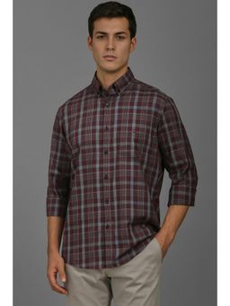 Louis Philippe - Men Maroon Slim Fit Check Full Sleeves Casual Shirt