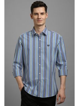 Louis Philippe - Men Blue Slim Fit Stripe Full Sleeves Casual Shirt
