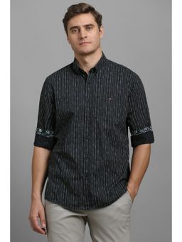Louis Philippe - Men Black Slim Fit Stripe Full Sleeves Casual Shirt