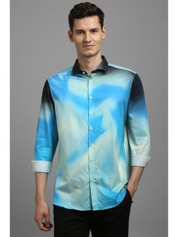 Louis Philippe - Men Blue Slim Fit Print Full Sleeves Casual Shirt