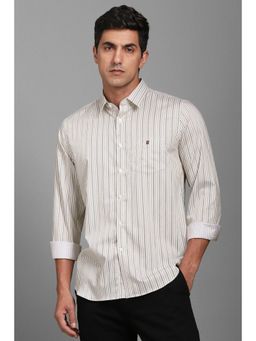 Louis Philippe - Men Beige Super Slim Fit Stripe Full Sleeves Casual Shirt