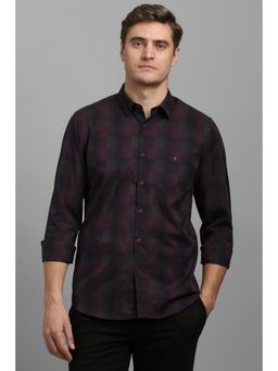 Louis Philippe - Men Maroon Super Slim Fit Check Full Sleeves Casual Shirt