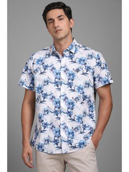 Louis Philippe - Men White Slim Fit Print Half Sleeves Casual Shirt