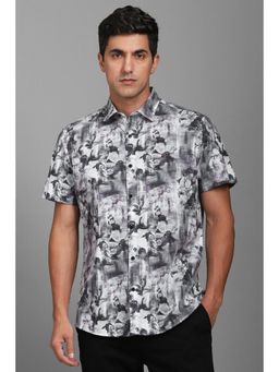 Louis Philippe - Men Grey Slim Fit Print Half Sleeves Casual Shirt