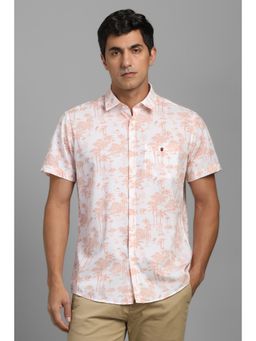 Louis Philippe - Men White Slim Fit Print Half Sleeves Casual Shirt