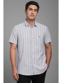 Louis Philippe - Men White Slim Fit Stripe Half Sleeves Casual Shirt