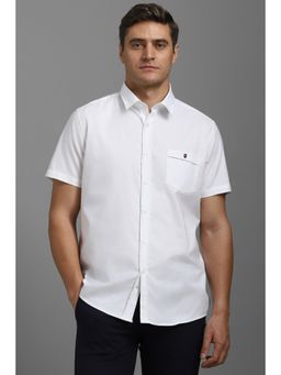 Louis Philippe - Men White Slim Fit Solid Half Sleeves Casual Shirt