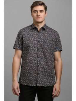 Louis Philippe - Men Black Slim Fit Print Half Sleeves Casual Shirt