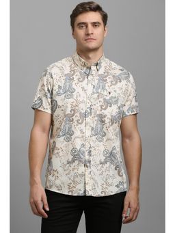Louis Philippe - Men Beige Slim Fit Print Half Sleeves Casual Shirt