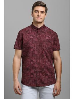 Louis Philippe - Men Maroon Slim Fit Print Half Sleeves Casual Shirt