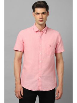 Louis Philippe - Men Pink Slim Fit Solid Half Sleeves Casual Shirt