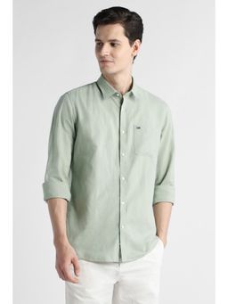 Peter England - Men Green Slim Fit Solid Full Sleeves Casual Shirt