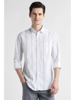 Peter England - Men White Slim Fit Stripe Full Sleeves Casual Shirt