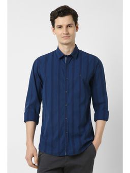 Peter England - Men Blue Slim Fit Stripe Full Sleeves Casual Shirt