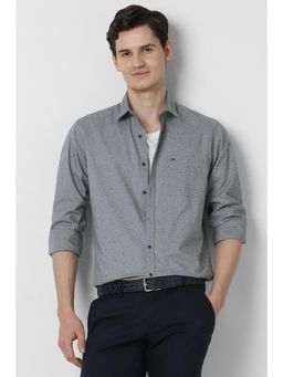 Peter England - Men Grey Slim Fit Print Full Sleeves Casual Shirt