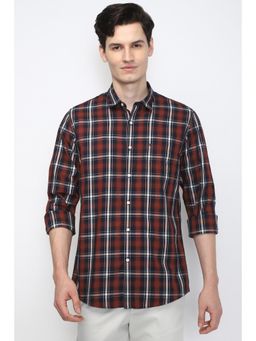Peter England - Men Maroon Slim Fit Check Full Sleeves Casual Shirt