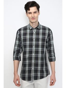 Peter England - Men Black Slim Fit Check Full Sleeves Casual Shirt